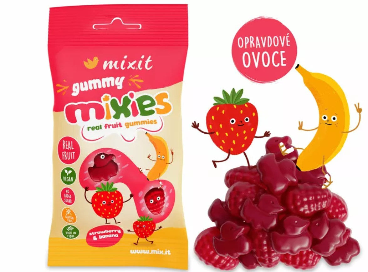 Mixit - Ovocné Mixies - Jahoda & banán - přírodní želé bonbóny (35g)