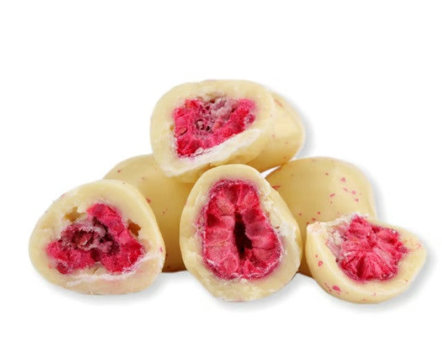 OO - Lyofilizované maliny v bílé čokoládě - mrazem sušené (50g)