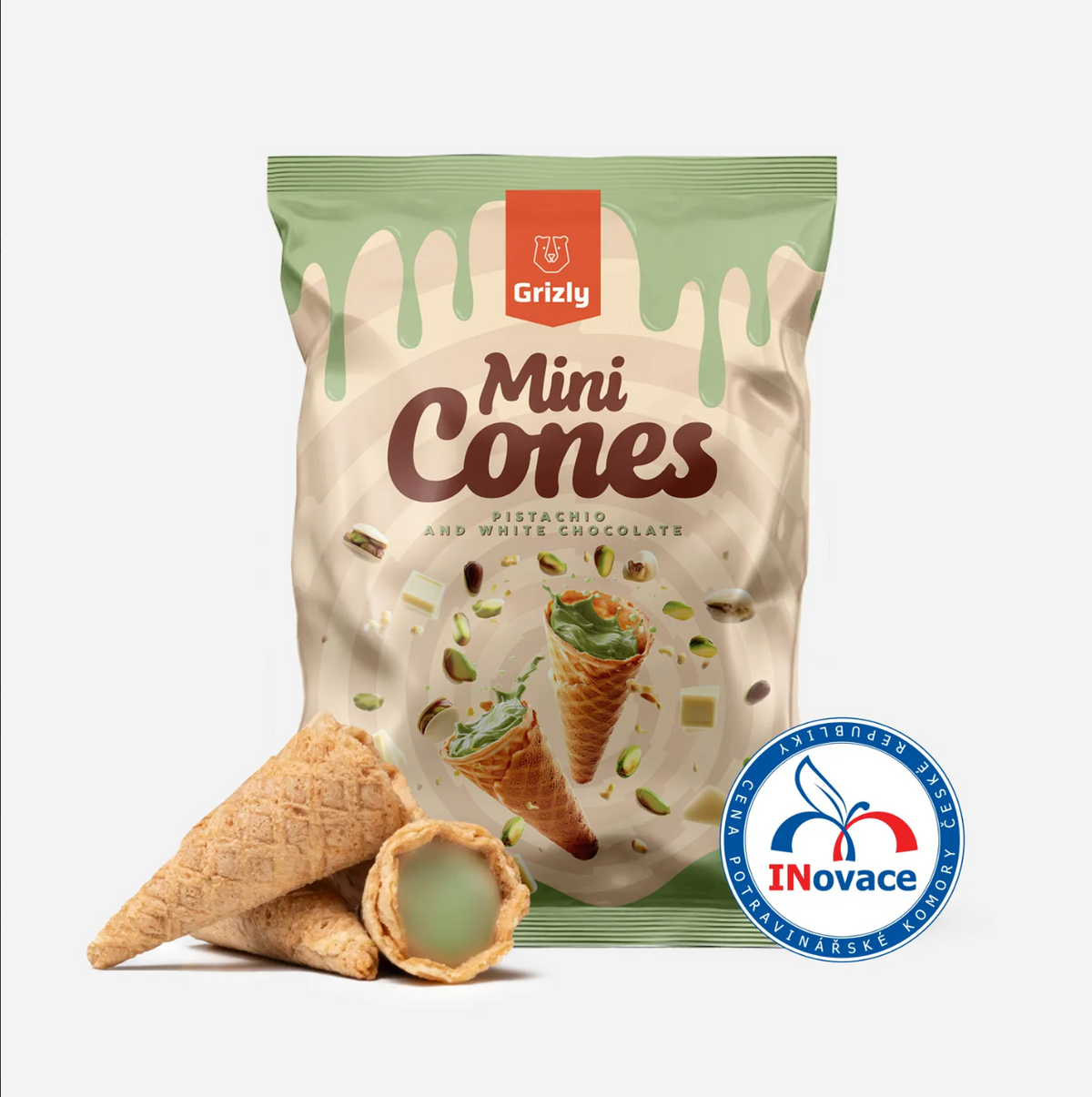 Grizly - Mini kornoutky pistácie a bílá čokoláda (150g)